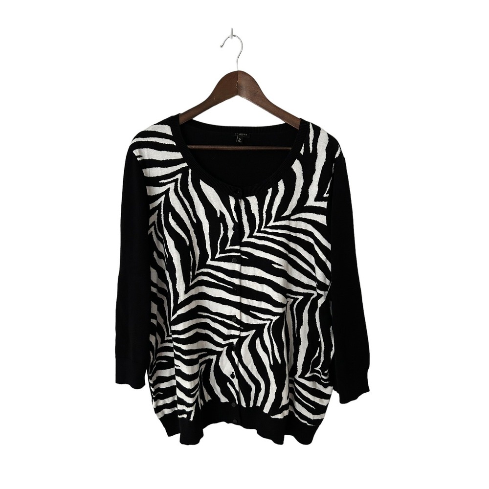 Talbots sz 3X woman‎ black white zebra print cardigan sweater button